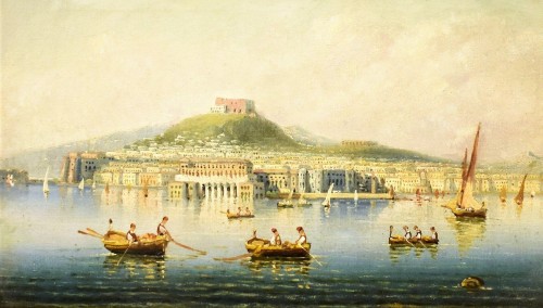 Paire de vues du golfe de Naples - École du Posillipo XIXe siècle - Napoléon III